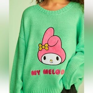 Forever 21 x Hello Kitty & Friends My Melody knit Bright Green sweater sz Small